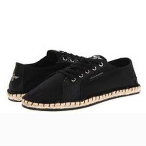 Creative Recreation Shoes Mens 12 Black Leather Espadrilles Suede Jute Sneakers